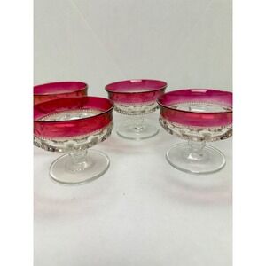 Vintage Kings Crown Stained Thumbprint Glass Dessert Bowls cups Red Set of 4